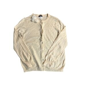 J Crew Cream Button Front Cardigan Sweater Flower Detail Size M